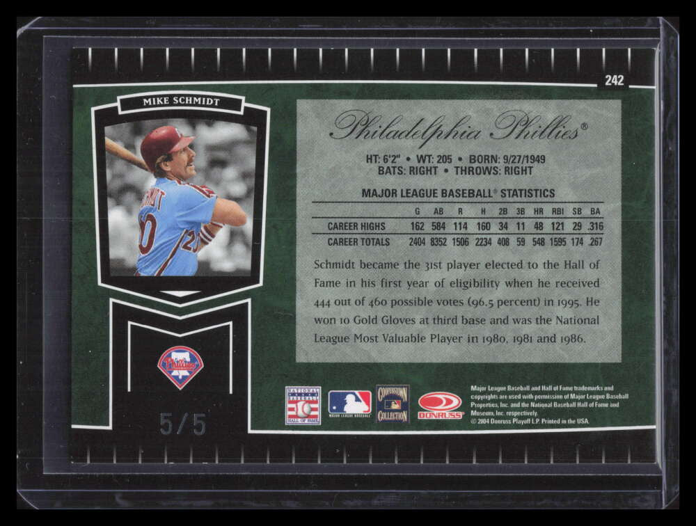 2004 Leaf Certified Cuts Marble Emerald 242 Mike Schmidt LGD 5/5 Legend