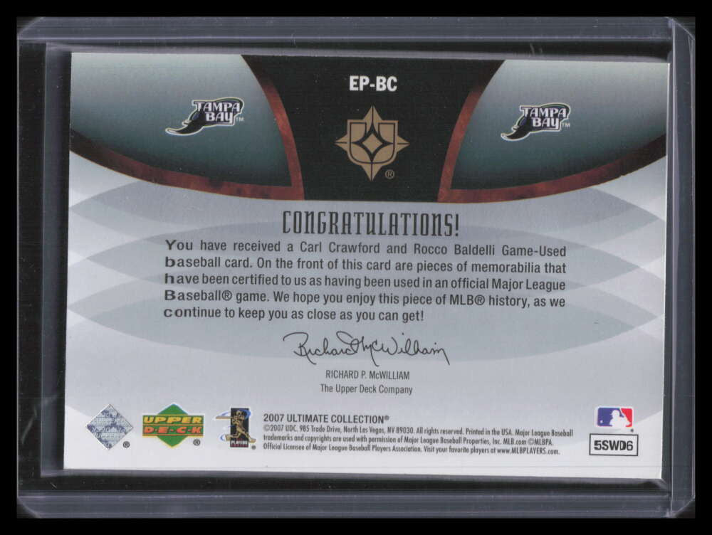 2007 Ultimate Collection Ensemble Patches Carl Crawford Baldelli Dual Patch 2/25