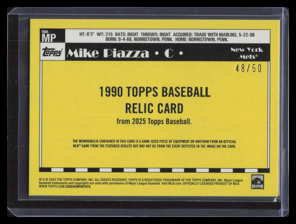 2025 Topps '90 Topps Relics Gold t90rmp Mike Piazza Jersey 48/50