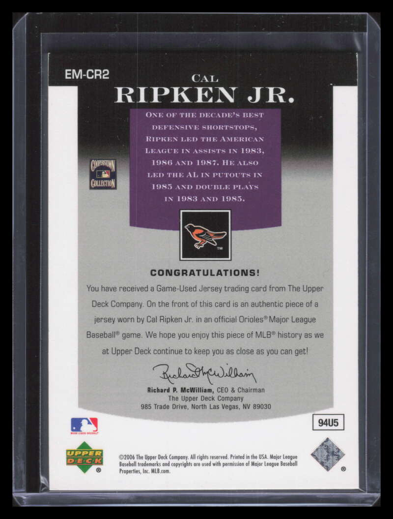 2006 Upper Deck Epic Materials Dark Purple cr2 Cal Ripken Jr. Jersey 30/155