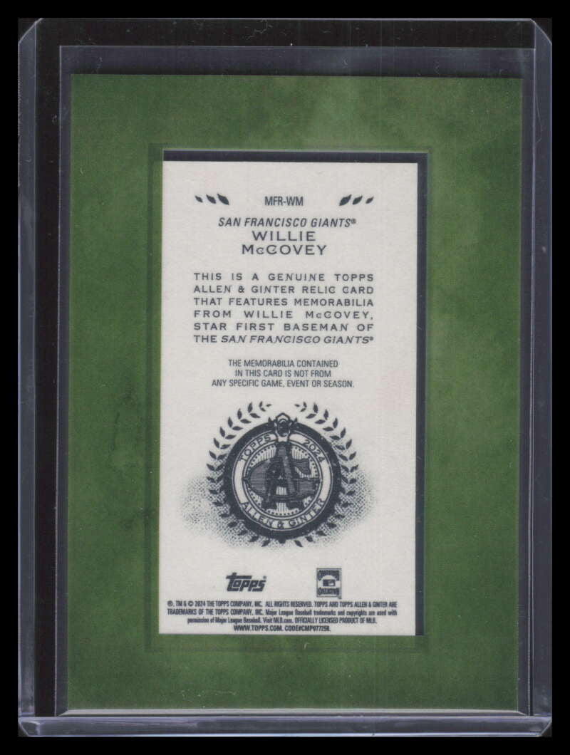 2024 Topps Allen and Ginter Mini Framed Relics MFRWM Willie McCovey Bat 149925