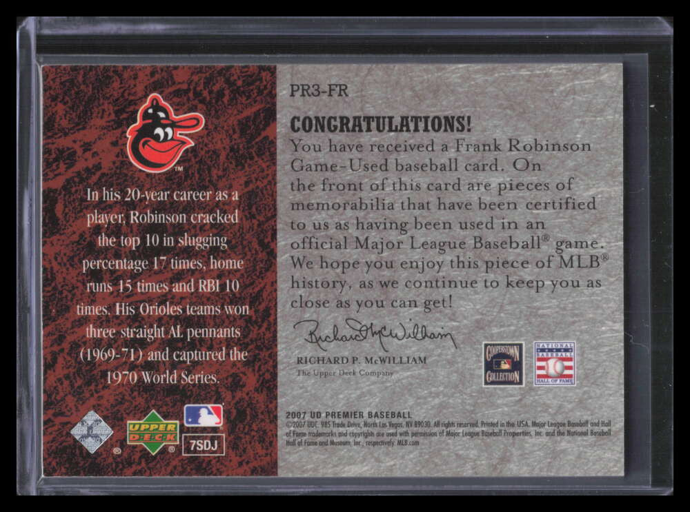 2007 Upper Deck Premier Remnants Triple FR Frank Robinson Triple Jersey 26/75
