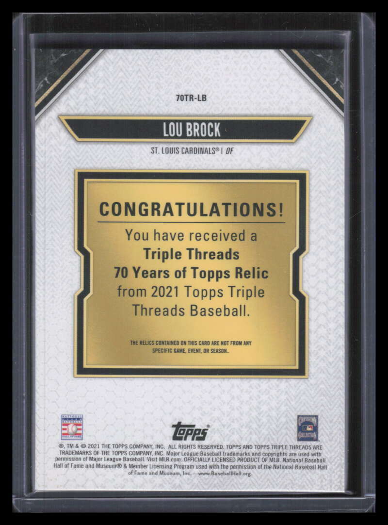 2021 Topps Triple Threads 70 Years of Topps Relics 70trlb Lou Brock Jersey 9/9