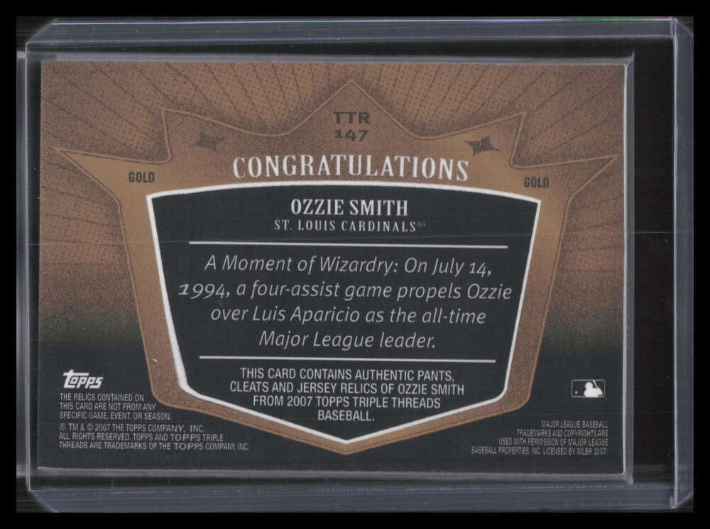 2007 Topps Triple Threads Relics Gold 147 Ozzie Smith Triple Jersey 6/9