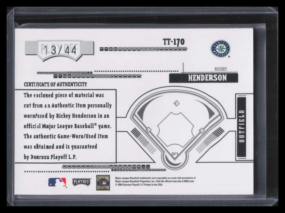 2005 Absolute Tools of the Trade Prime Red Rickey Henderson Jumbo Patch 13/44