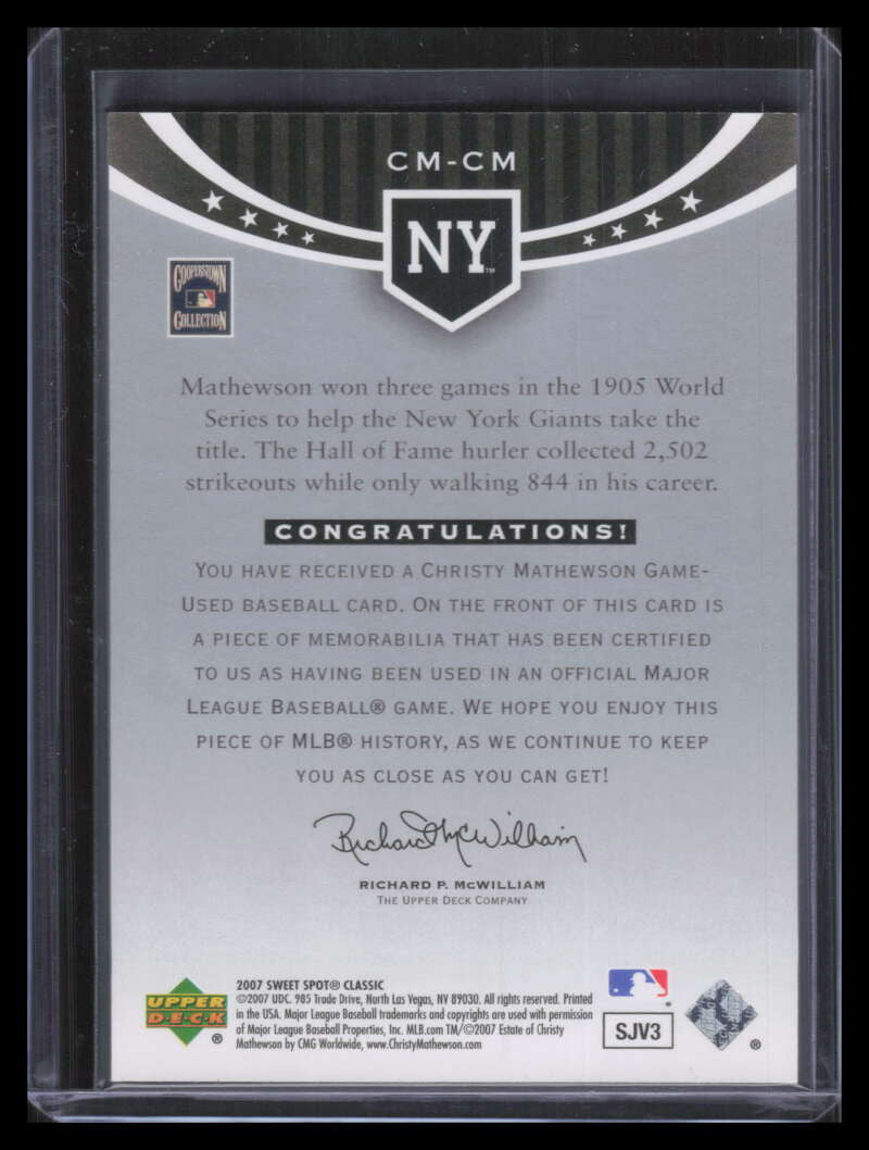 2007 Sweet Spot Classic Classic Memorabilia CMCM Christy Mathewson Pants Jersey