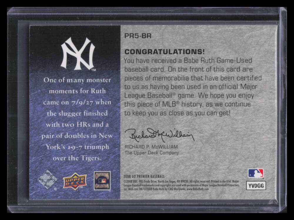 2008 Upper Deck Premier Remnants Five Masterpiece BR Babe Ruth 5 Bat 1/1 60 HRS