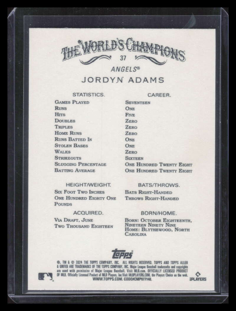 2024 Topps Allen and Ginter Gold Foil Filigree 37 Jordyn Adams Rookie 3/50