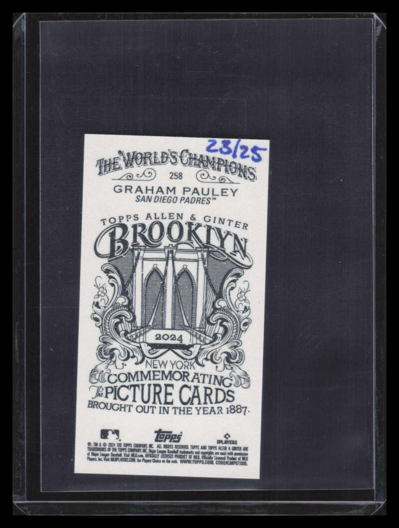 SOLD 163400 2024 Topps Allen and Ginter Mini Brooklyn Back 258 Graham Pauley Rookie 23/25