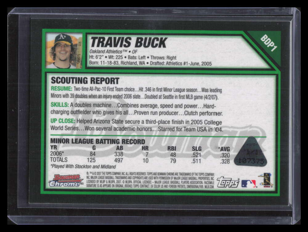 2007 Bowman Chrome Draft Printing Plate Cyan bdp1 Travis Buck Rookie 1/1