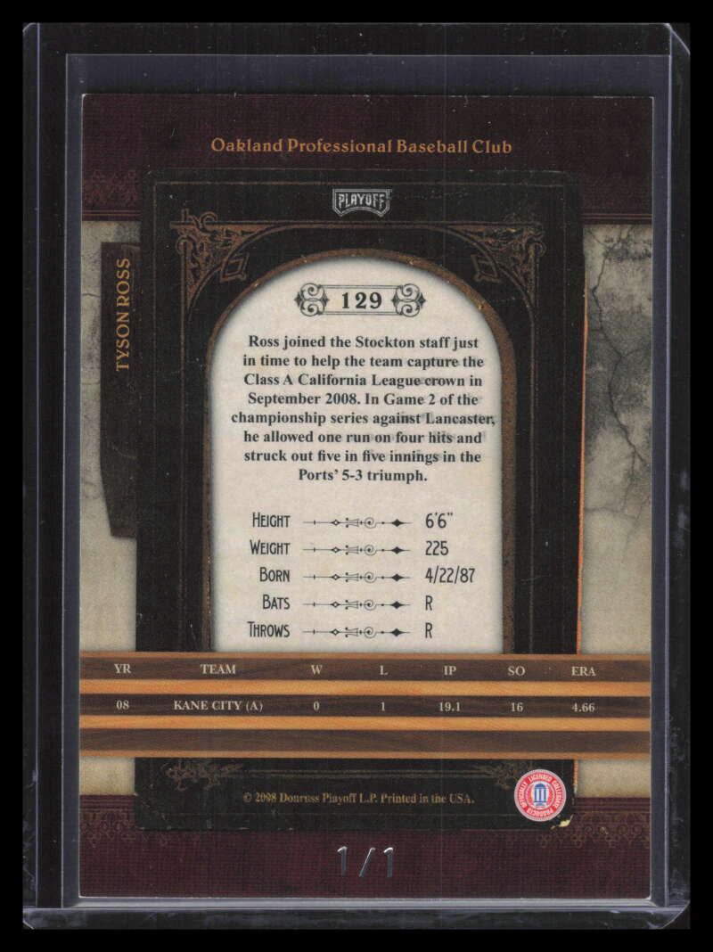 2008 Prime Cuts Century Platinum 129 Tyson Ross Rookie 1/1