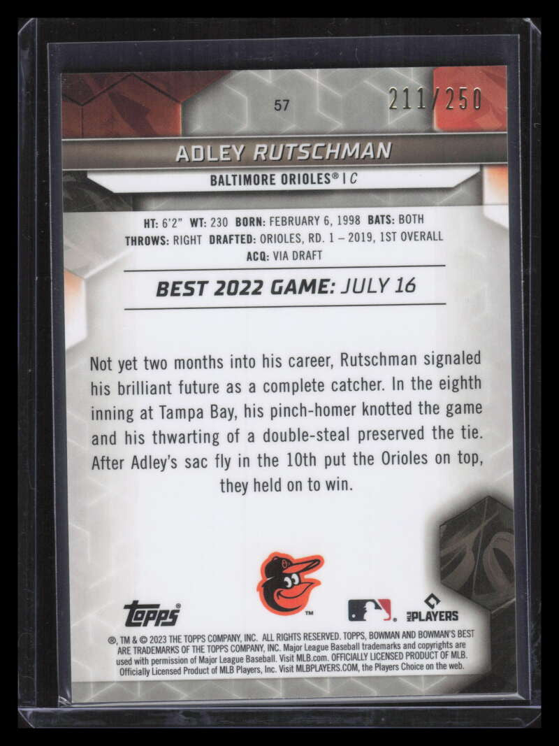 2023 Bowman's Best Purple Refractor 57 Adley Rutschman Rookie 211/250