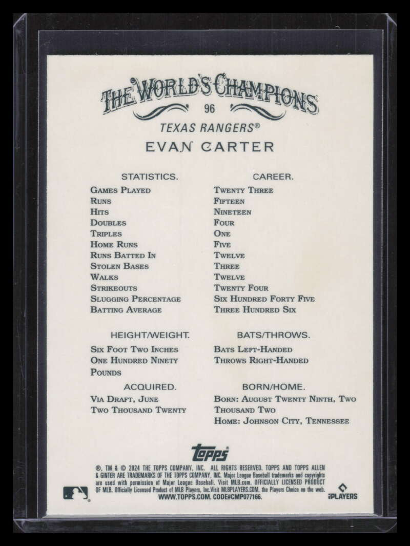 2024 Topps Allen and Ginter Chrome X-Fractor 96 Evan Carter Rookie
