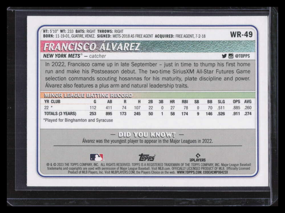 2023 Topps Big League Wrapper Redemption Blue Foil Francisco Alvarez RC 4/75