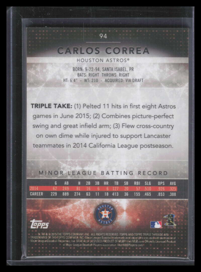 2015 Topps Triple Threads Amber 94 Carlos Correa Rookie 53/125