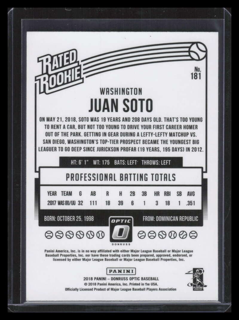 2018 Donruss 181 Juan Soto RR Rated Rookie