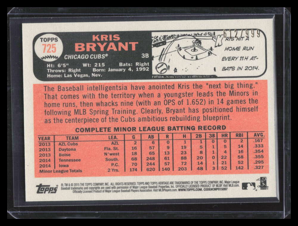 2015 Topps Heritage Chrome 725 Kris Bryant Rookie 612/999