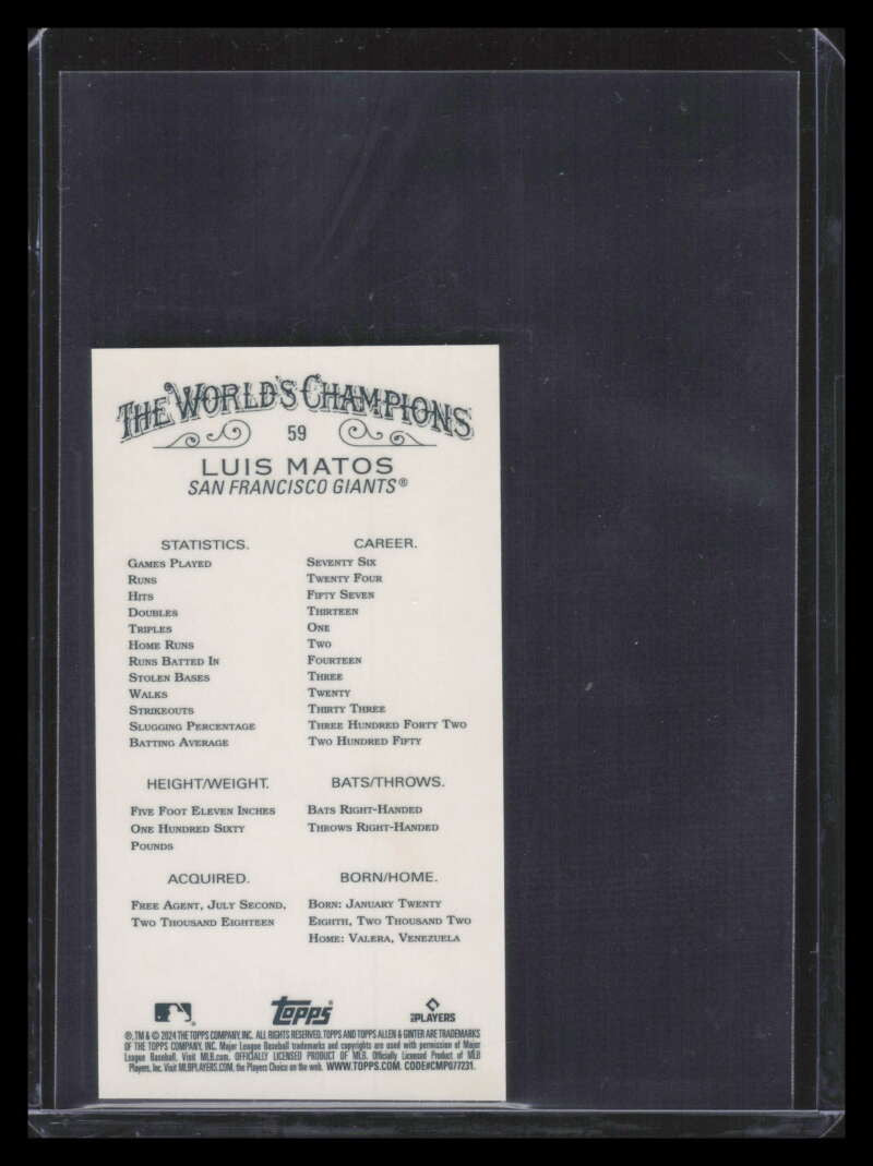 2024 Topps Allen and Ginter Chrome Mini Orange Refractor 59 Luis Matos RC 5/25