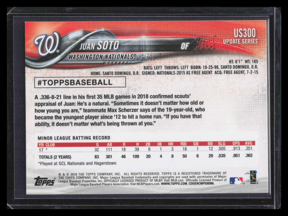 2018 Topps Update us300 Juan Soto Rookie 149875