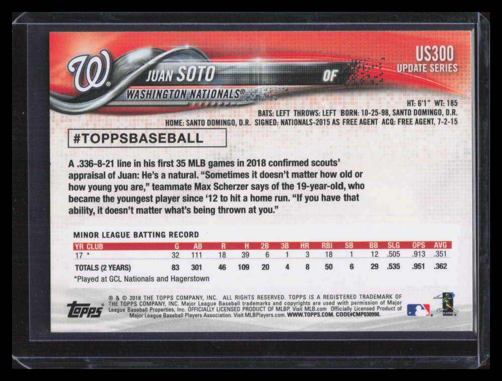 2018 Topps Update us300 Juan Soto Rookie 149883