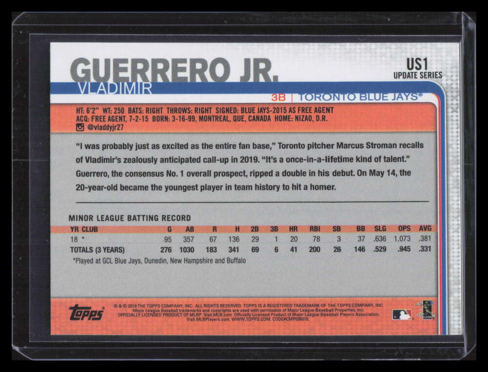 2019 Topps Update Walgreens Yellow us1 Vladimir Guerrero Jr. Rookie 150222