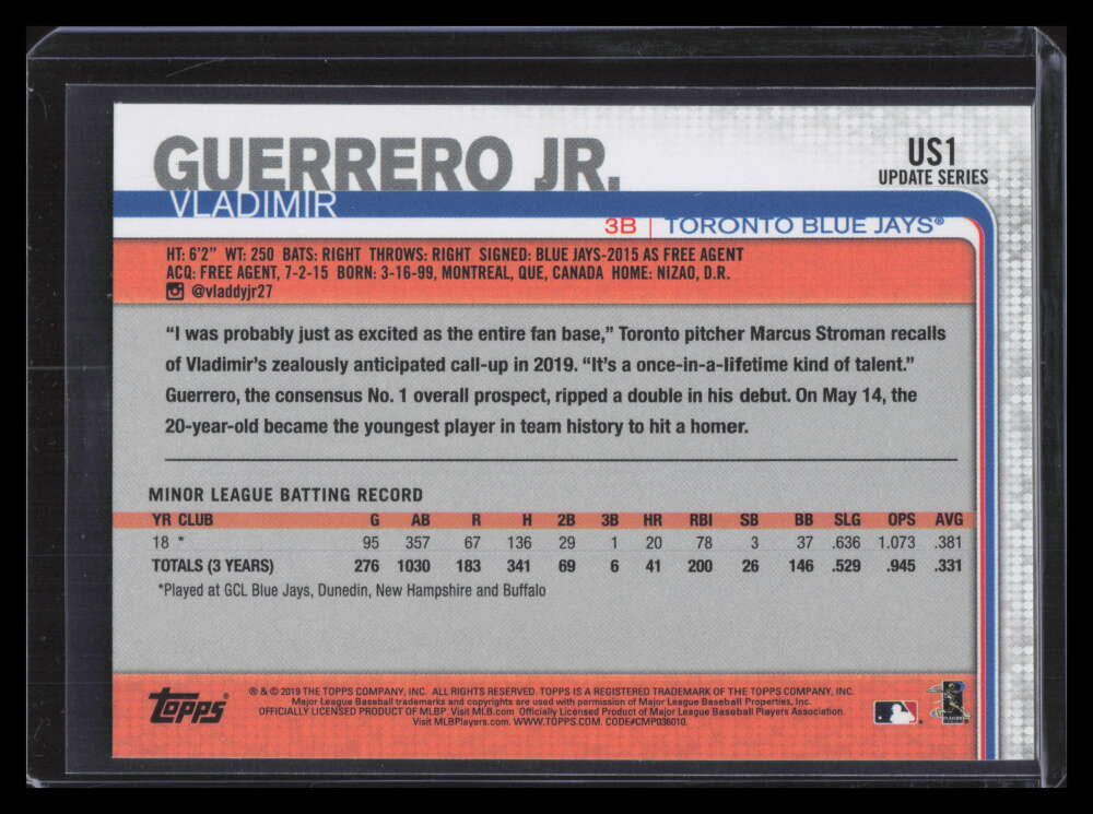 2019 Topps Update Walgreens Yellow us1 Vladimir Guerrero Jr. Rookie 150223