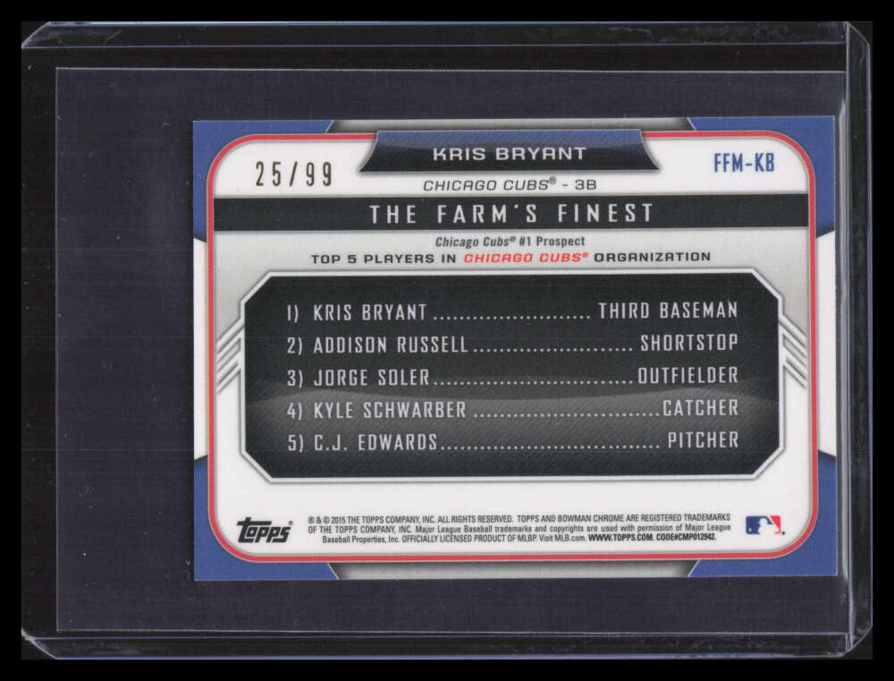 2015 Bowman Chrome Farm's Finest Minis Green Refractor Kris Bryant Rookie 25/99
