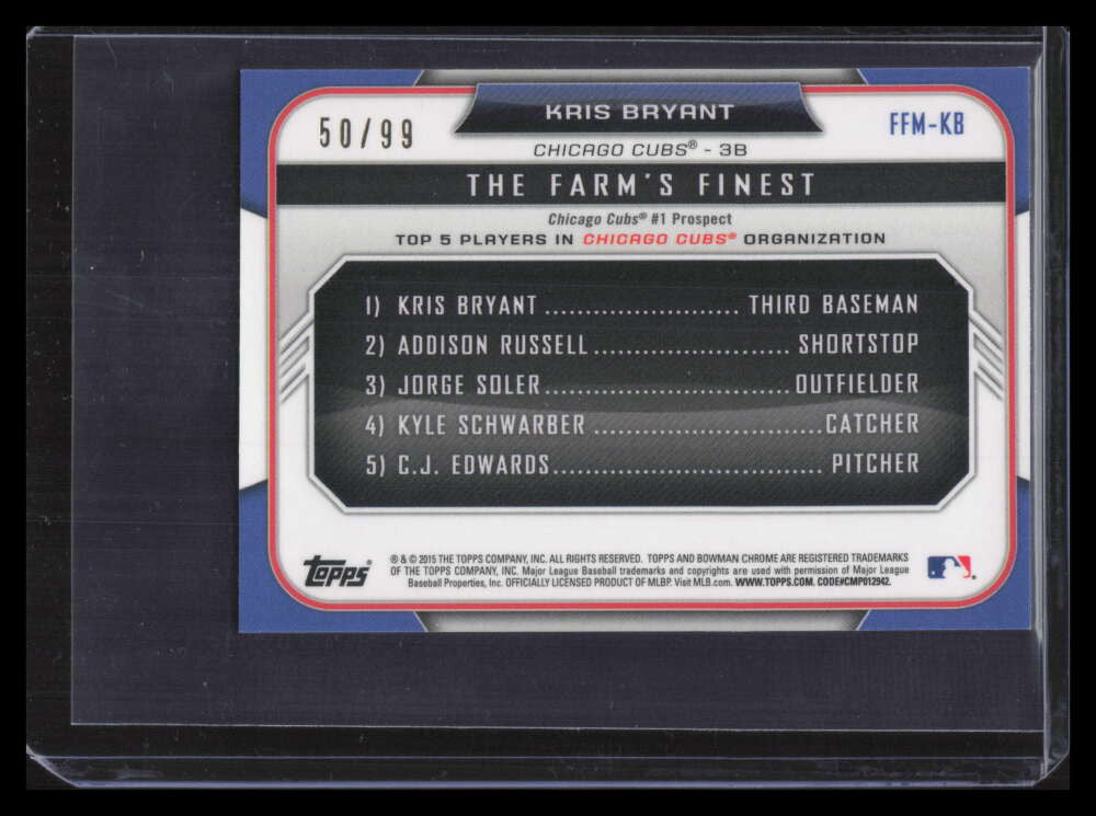 2015 Bowman Chrome Farm's Finest Minis Green Refractor Kris Bryant Rookie 50/99