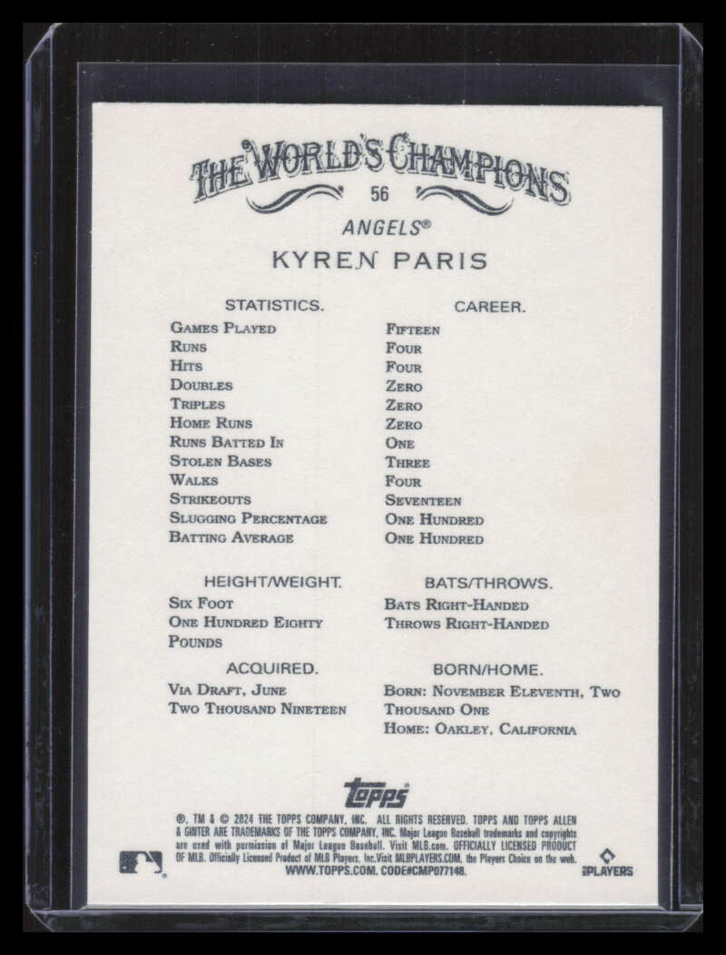 2024 Topps Allen and Ginter Gold Foil Filigree 56 Kyren Paris Rookie 11/50