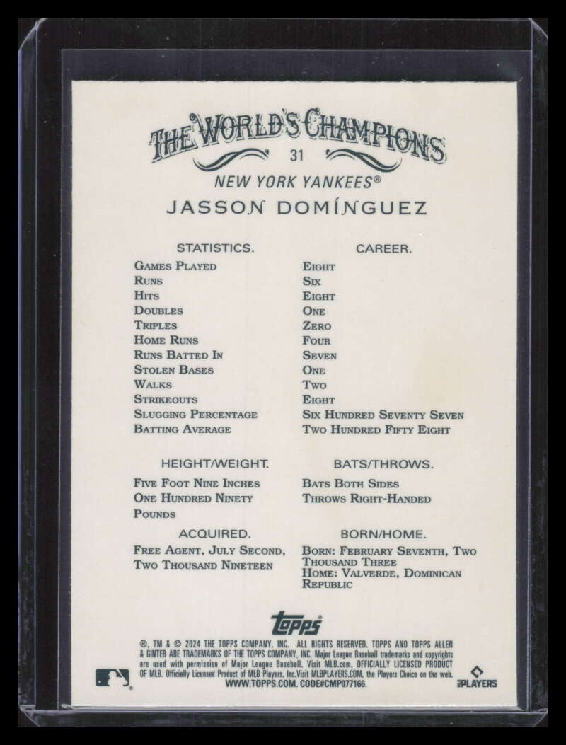 2024 Topps Allen and Ginter Chrome X-Fractor 31 Jasson Dominguez Rookie