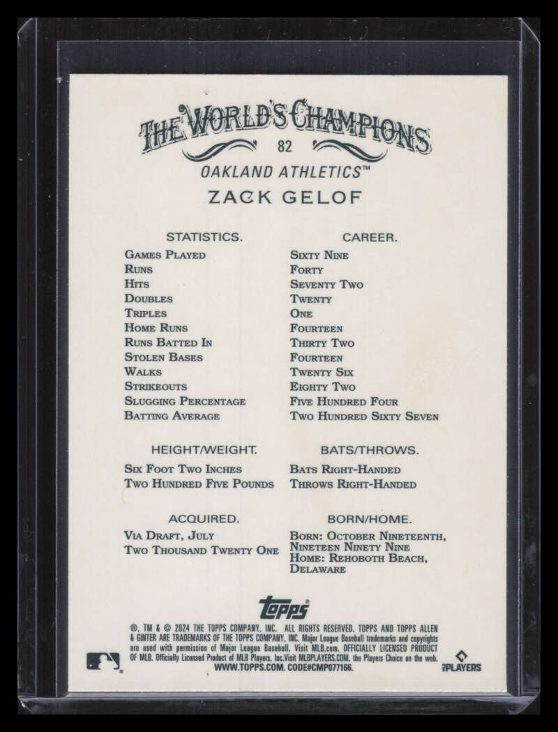2024 Topps Allen and Ginter Chrome Orange Refractor 82 Zack Gelof Rookie 1/25