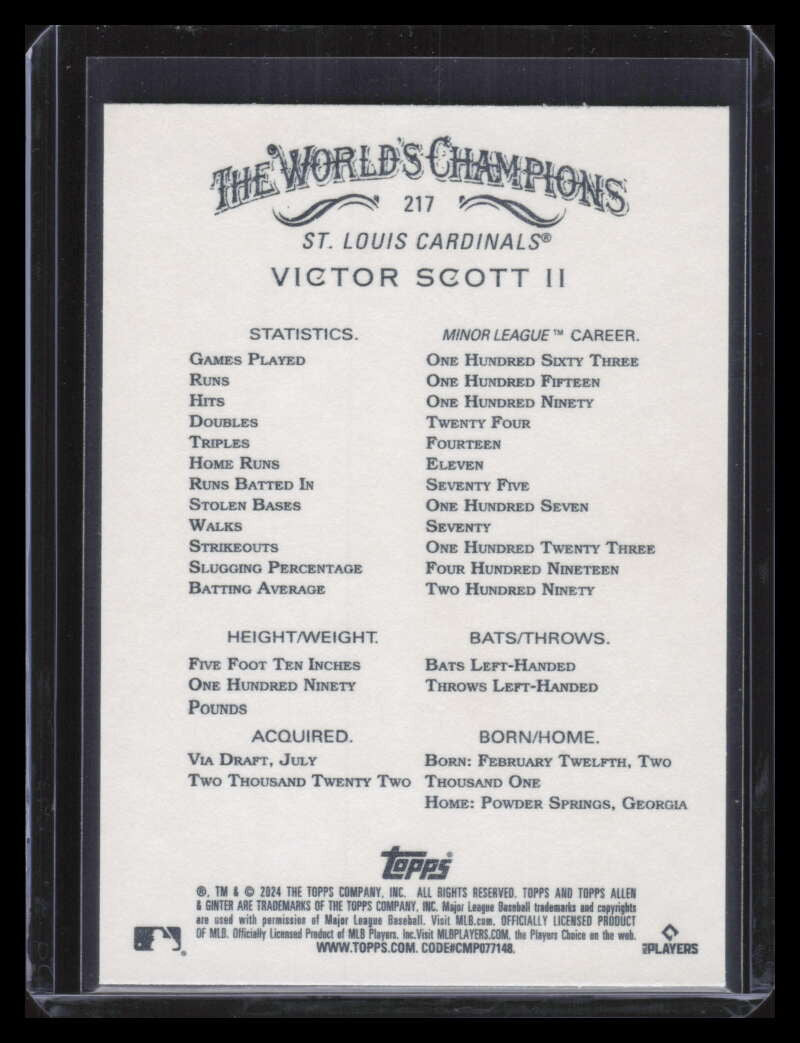 2024 Topps Allen and Ginter Gold Foil Filigree 217 Victor Scott II Rookie 42/50