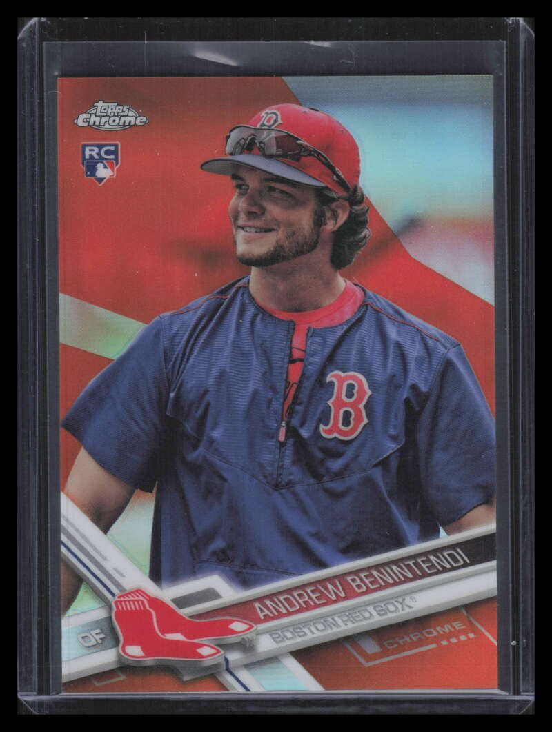 2017 Topps Chrome Orange Refractor 100b Andrew Benintendi Warp Up RC 1/25 SP