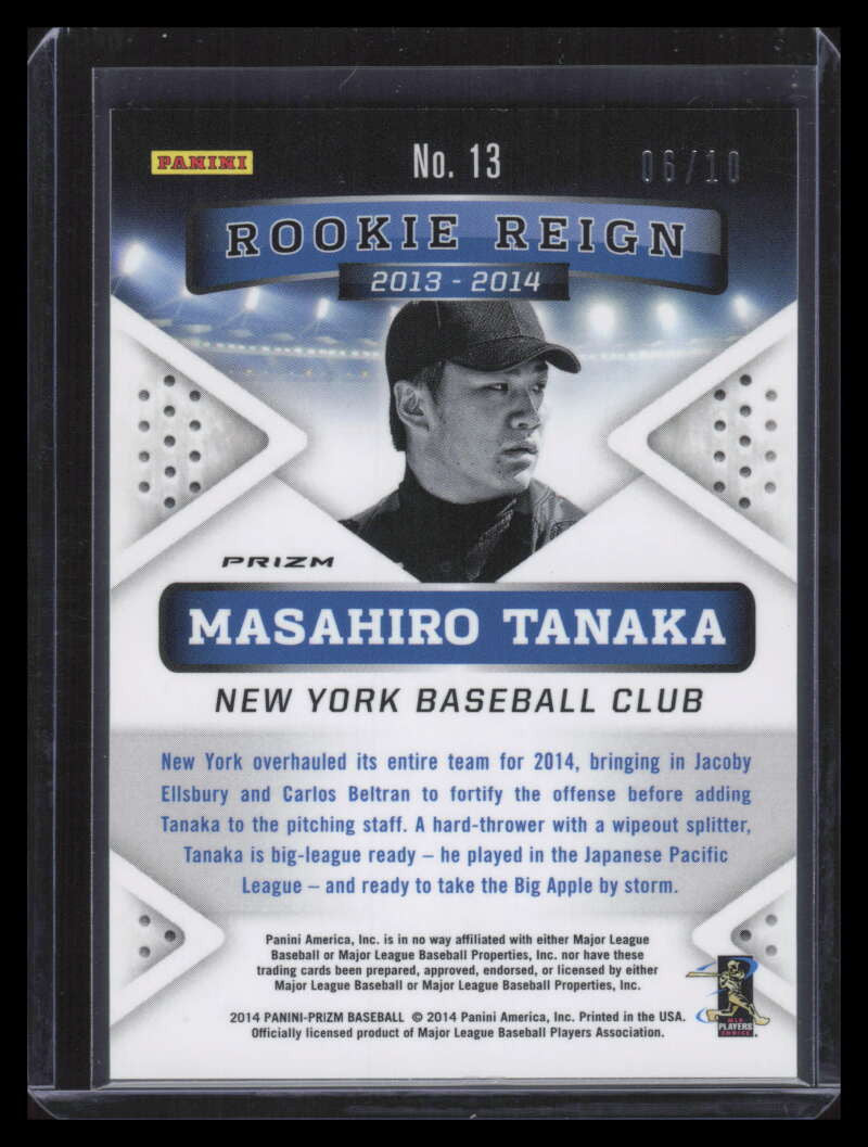 2014 Panini Prizm Rookie Reign Prizms Gold Refractor 13 Masahiro Tanaka RC 6/10