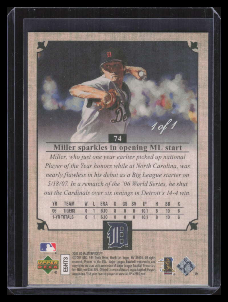2007 UD Masterpieces Artists Proof 74 Andrew Miller Rookie 1/1