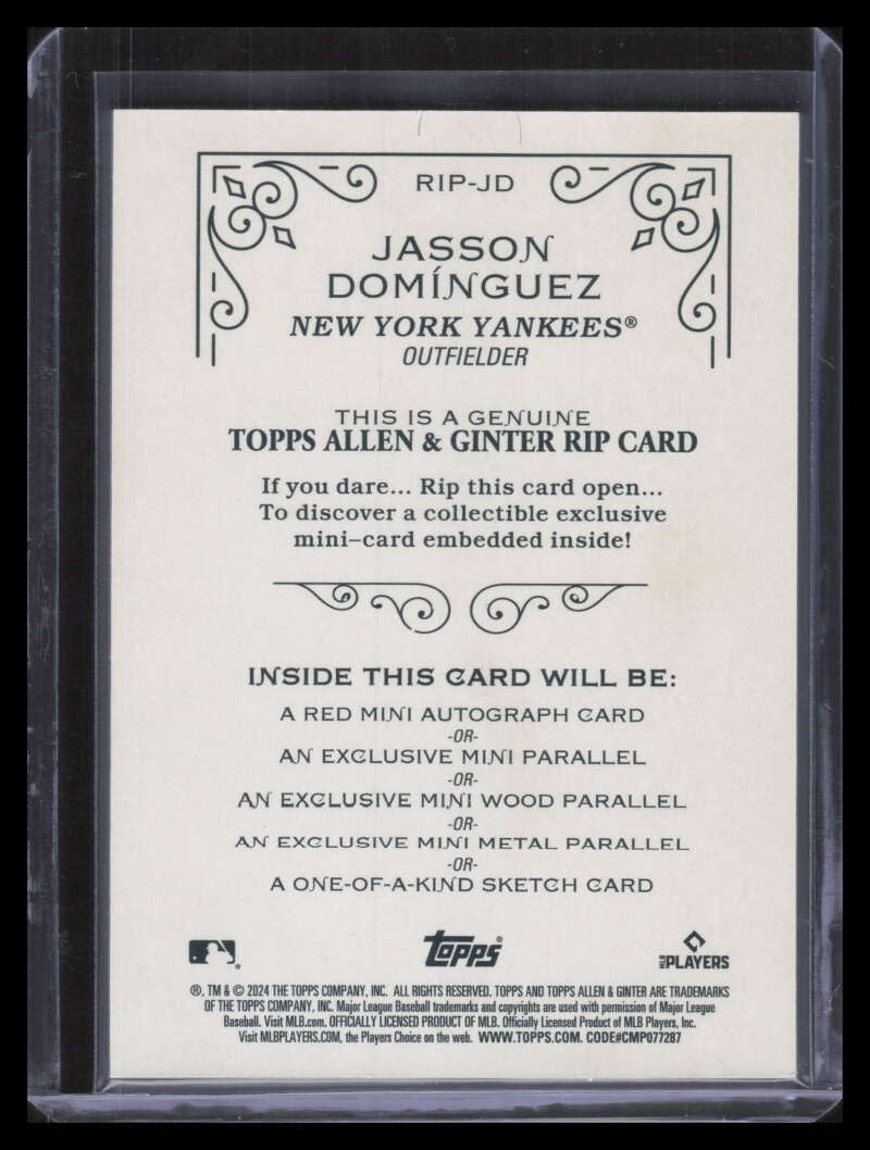 2024 Topps Allen and Ginter Rip Cards RIPJD Jasson Dominguez Rookie 152/199