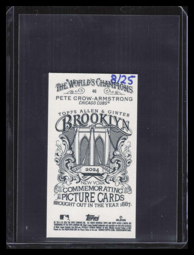 SOLD 163654 2024 Topps Allen and Ginter Mini Brooklyn Back 46 Pete Crow-Armstrong RC 8/25