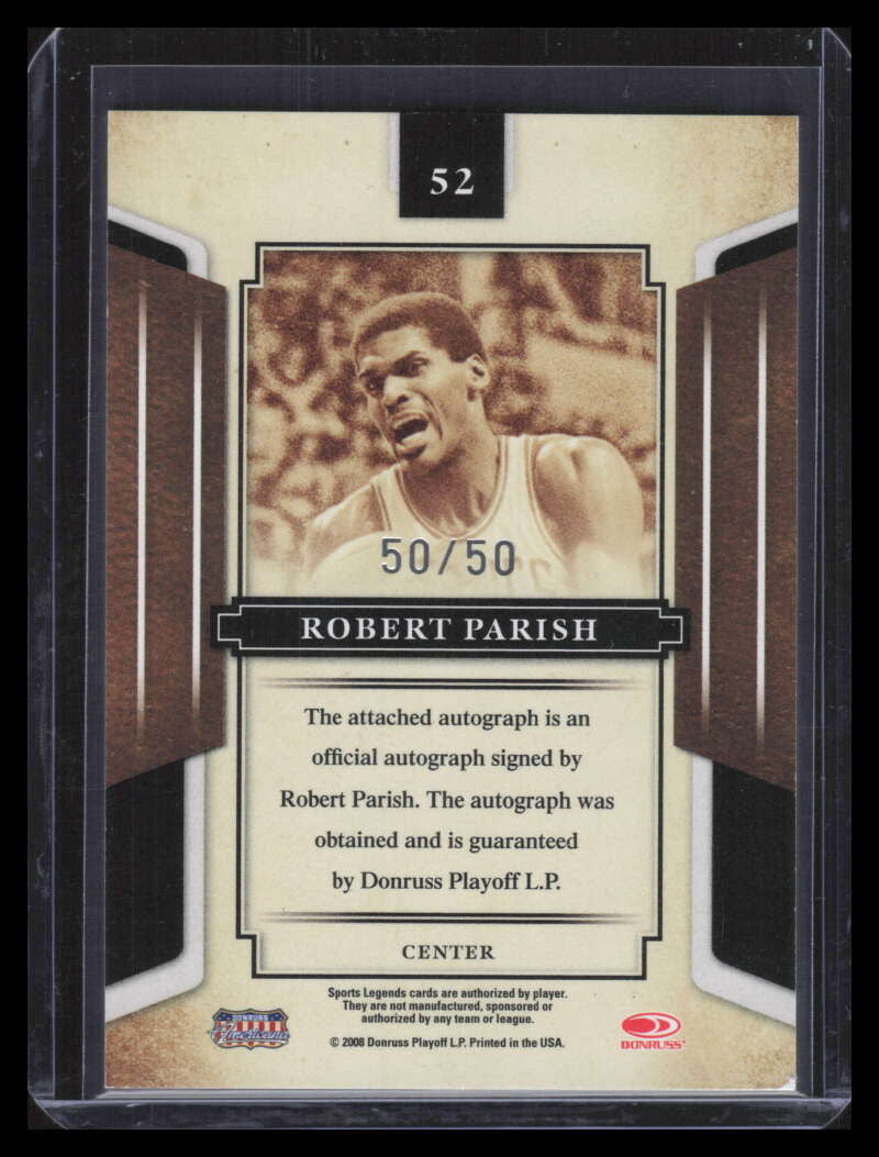 2008 Donruss Sports Legends Signatures Mirror Blue 52 Robert Parish Auto 50/50