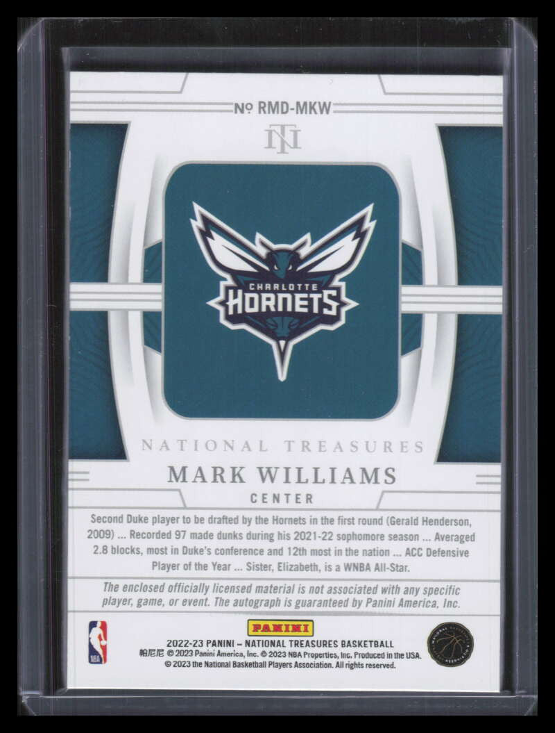 2022-23 National Treasures Autographs Mark Williams RC Jersey Patch Auto 79/99