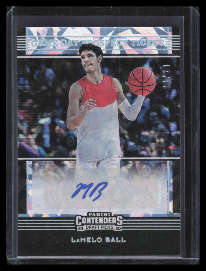 2020-21 Panini Contenders Game Day Cracked Ice 4 LaMelo Ball Rookie Auto 9/23