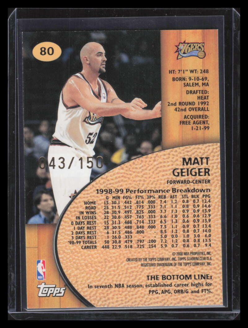 1999-00 Stadium Club One of a Kind 80 Matt Geiger 43/150