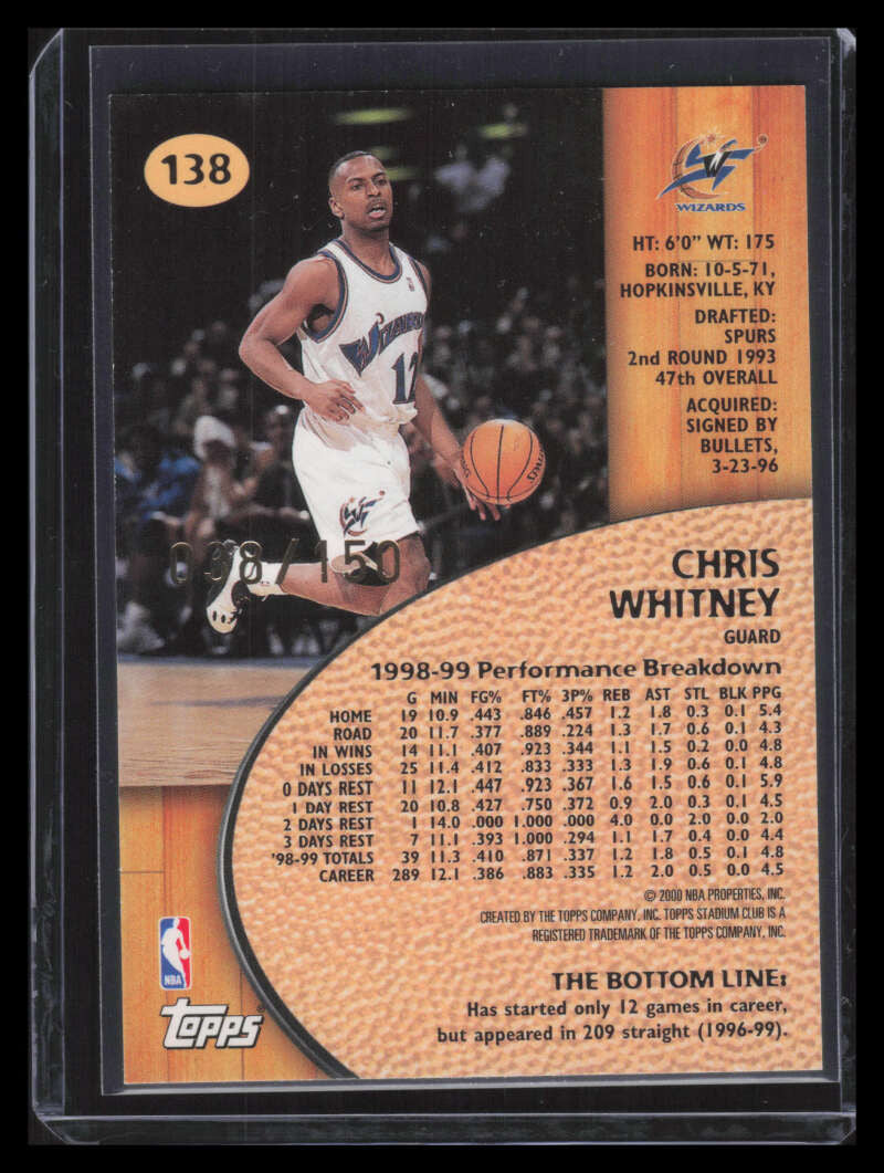 1999-00 Stadium Club One of a Kind 138 Chris Whitney 38/150