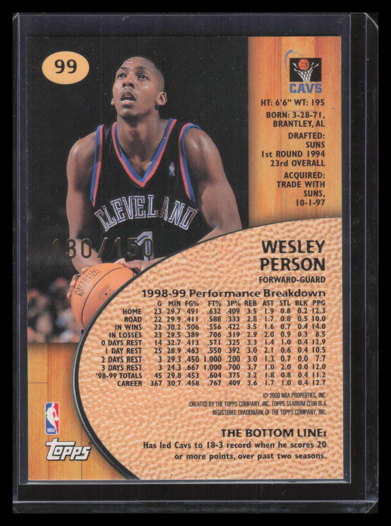 1999-00 Stadium Club One of a Kind 99 Wesley Person 130/150