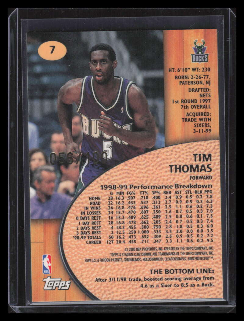 1999-00 Stadium Club Chrome First Day Issue 7 Tim Thomas 56/100
