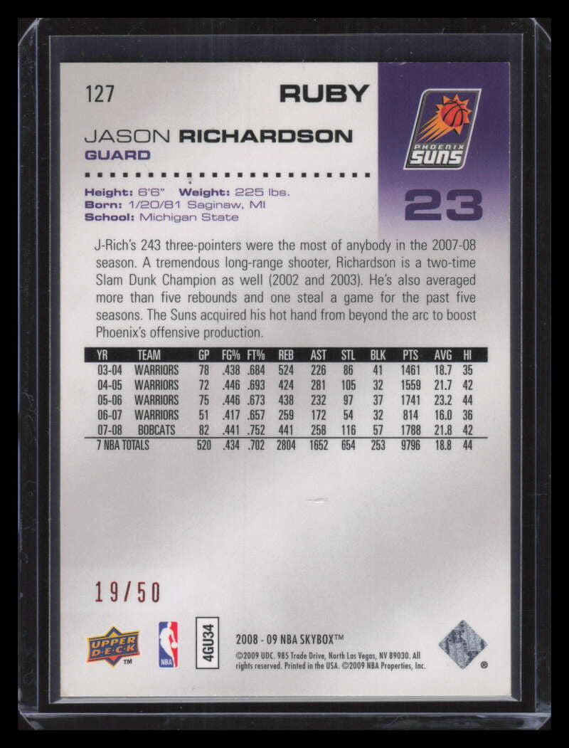 2008-09 SkyBox Ruby 127 Jason Richardson 19/50