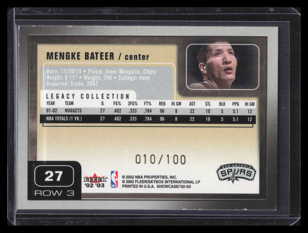 2002-03 Fleer Showcase Legacy 27 Mengke Bateer 10/100