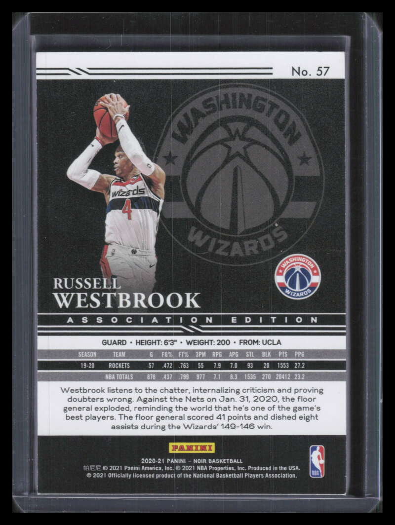 2020-21 Panini Noir 57 Russell Westbrook A 91/99 Association Edition