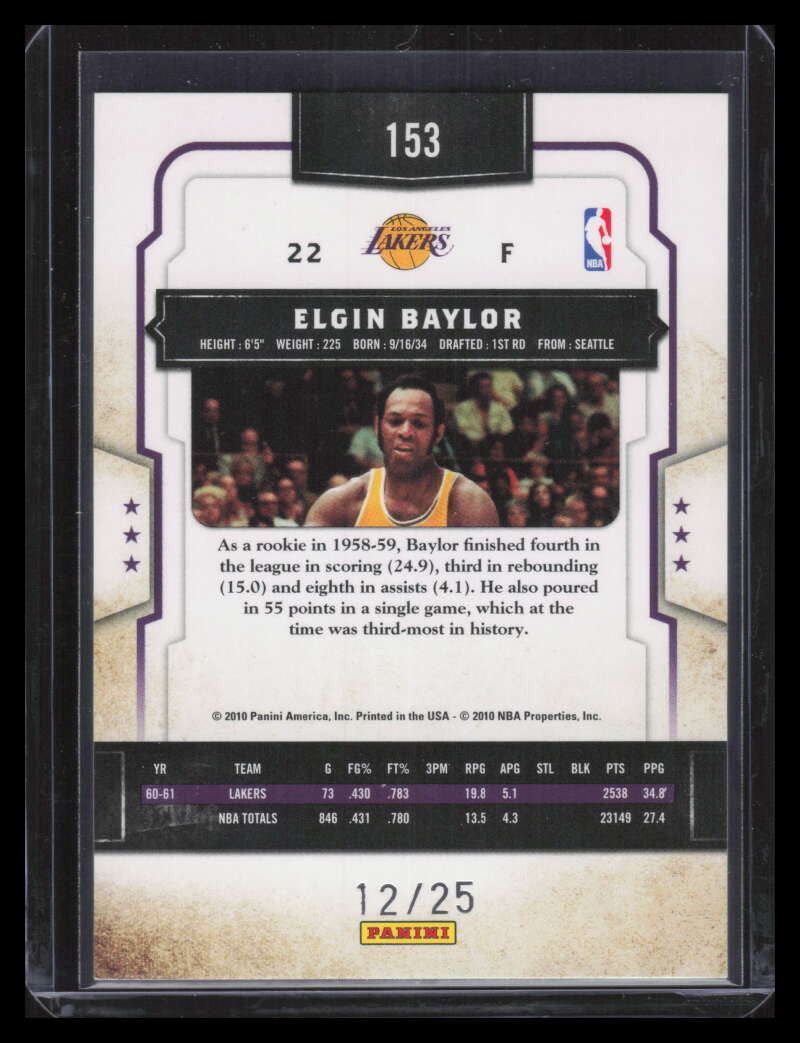 2009-10 Classics Timeless Tributes Platinum 153 Elgin Baylor 12/25