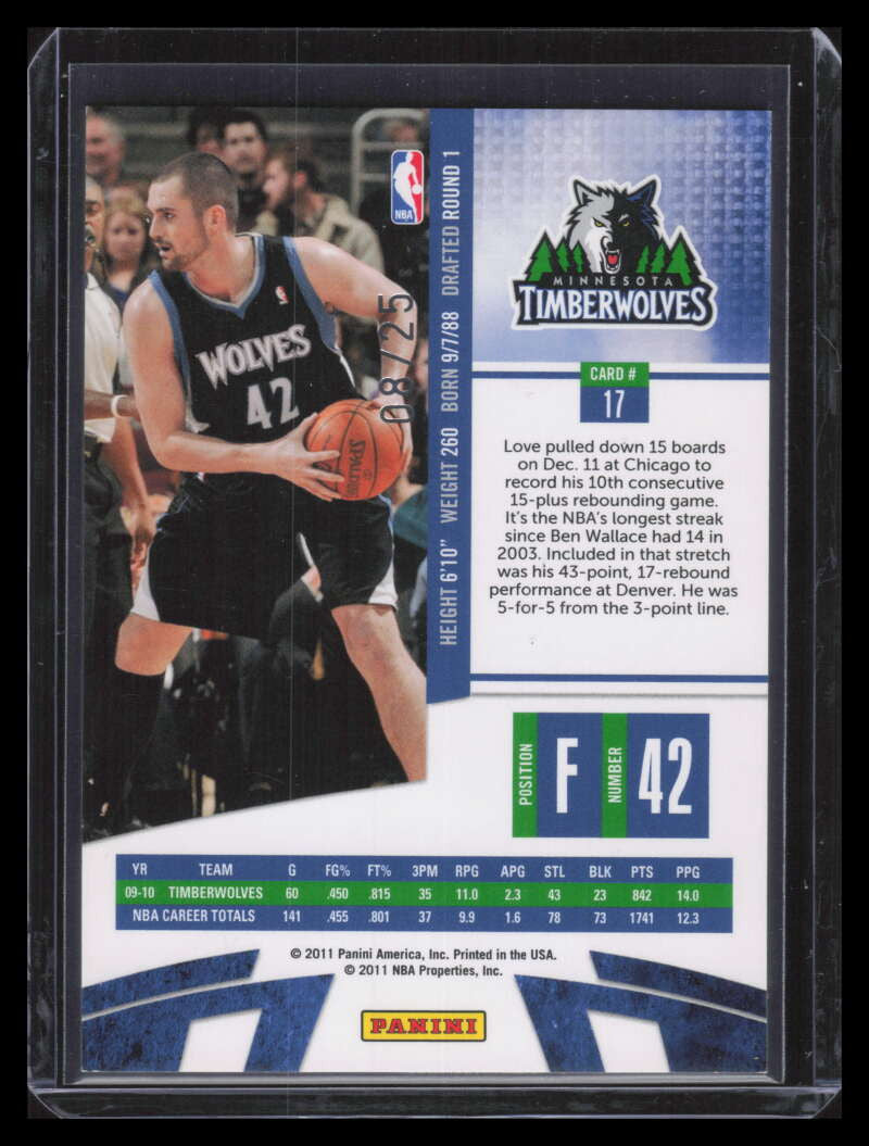 2010-11 Absolute Memorabilia Spectrum Platinum 17 Kevin Love 8/25