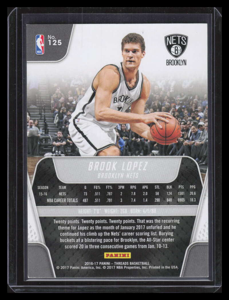 2016-17 Panini Threads Century Proof Dazzle Purple 125 Brook Lopez 12/15